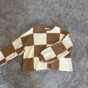 Brown and Cream Checkered Sweater